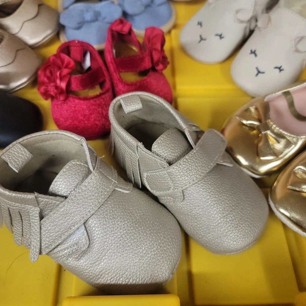 Baby Girl Shoe Lot 8 Pair Gold‎ Red Blue White Black Mary Jane Moccasin Bootie